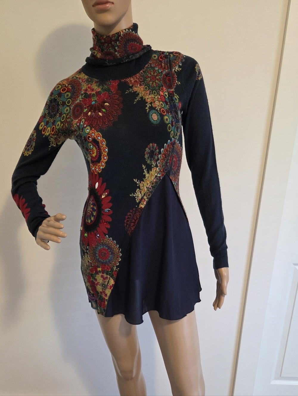 Desigual Chantale Navy Blue Turtleneck Tunic Sweater